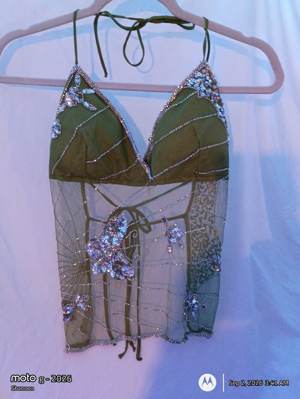 Wet Seal Olive Green Sequin Halter Cami Top